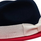 side view navy fedora red brim ribbon band