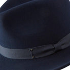 side view navy fedora hat pinch crown