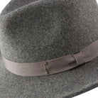 side view grey fedora hat pinch crown