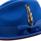 side view royal fedora feather detail