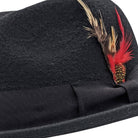 side view black fedora feather accent