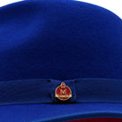 side view royal felt hat with red underside
