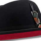 side view black hat with red underbrim