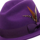 montique purple wool felt fedora hat with 2.5 inch wide brim