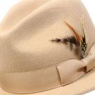 montique camel wool felt fedora hat with 2.5 inch wide brim