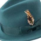 montique emerald wool felt fedora hat with 2.5 inch wide brim