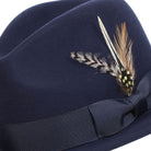 montique navy wool felt fedora hat with 2.5 inch wide brim