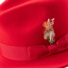 montique red wool felt fedora hat with 2.5 inch wide brim