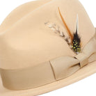 montique beige wool felt fedora hat with 2.5 inch wide brim