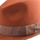 side view rust fedora with patterned band