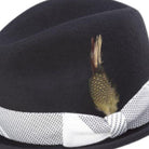 black fedora with feather and white mesh band side detail