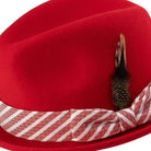 side view of red wool felt hat