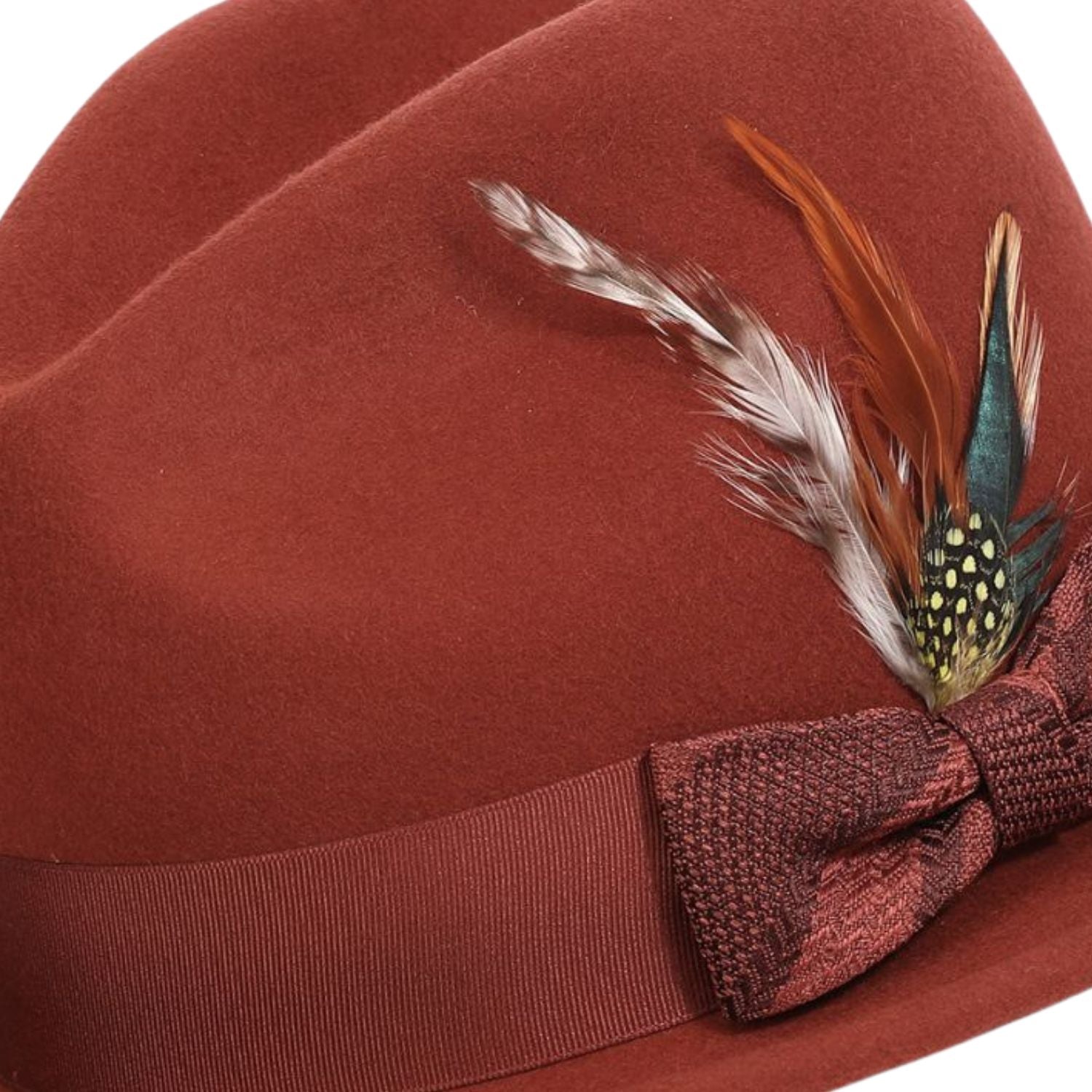 hyde着 Roen feather hat Cognac Felt Fedora Hat with Feather by Montique – Suits & More