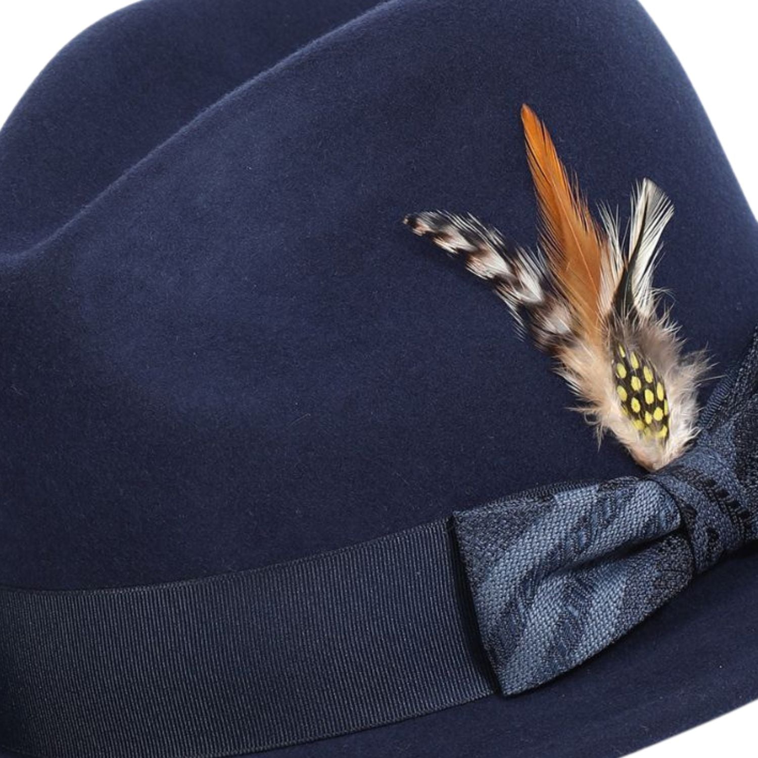 Navy Felt Fedora Hat with Feather by Montique – Suits & More