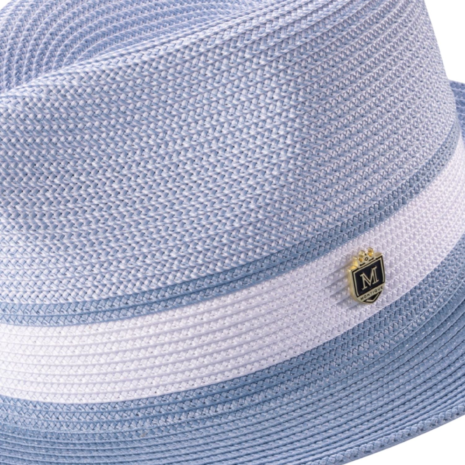 Close up of carolina wide brim straw fedora hat pinch crown