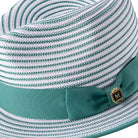 side view emerald striped fedora with ribbon band