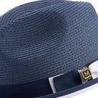 braided pinch crown fedora hat navy white band