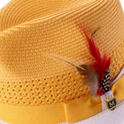 fedora ribbon band feather detail gold white hat