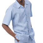 Sky Blue tone on tone jacquard walking suit shirt close up