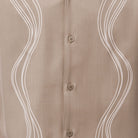 Khaki polyester men's walking suit short sleeve showing tonal wavy puff panel detail on shirt