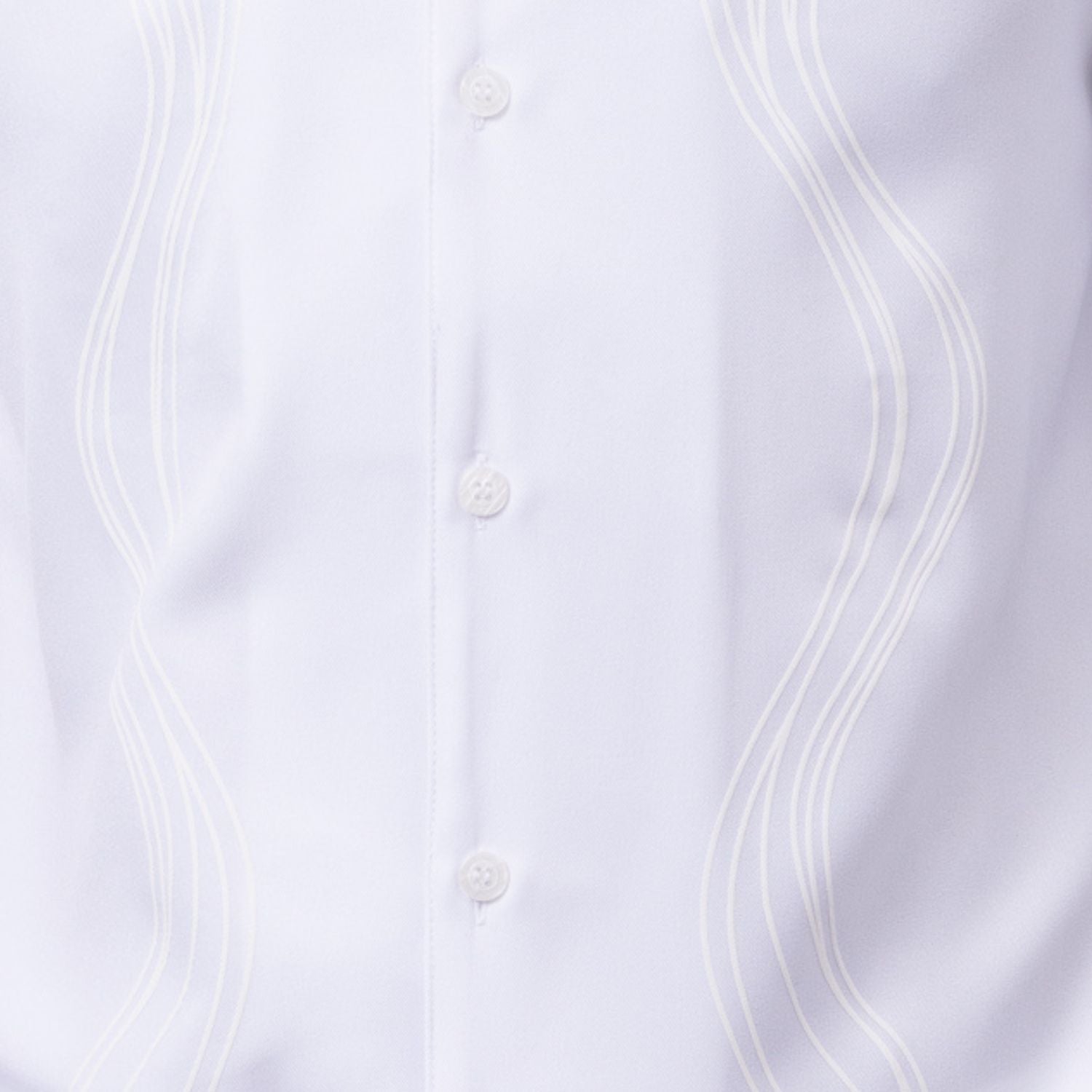 White polyester men's walking suit short sleeve showing tonal wavy puff panel detail on shirt