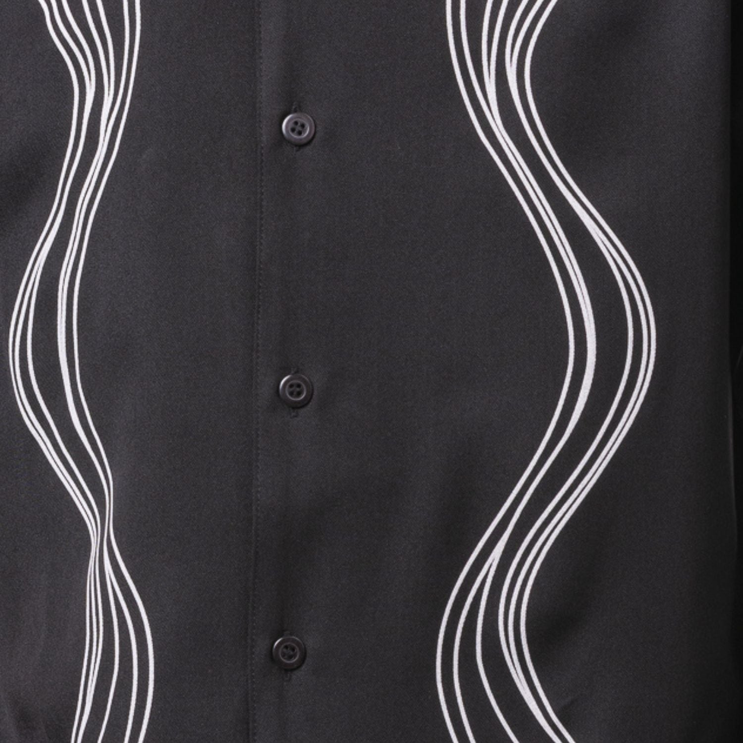 Black polyester men's walking suit short sleeve showing tonal wavy puff panel detail on shirt