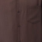 Close-up of brown solid walking suit shirt showing the open collar and clean button-front design.