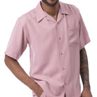 Front view of the blush solid short sleeve men's walking suit shirt.