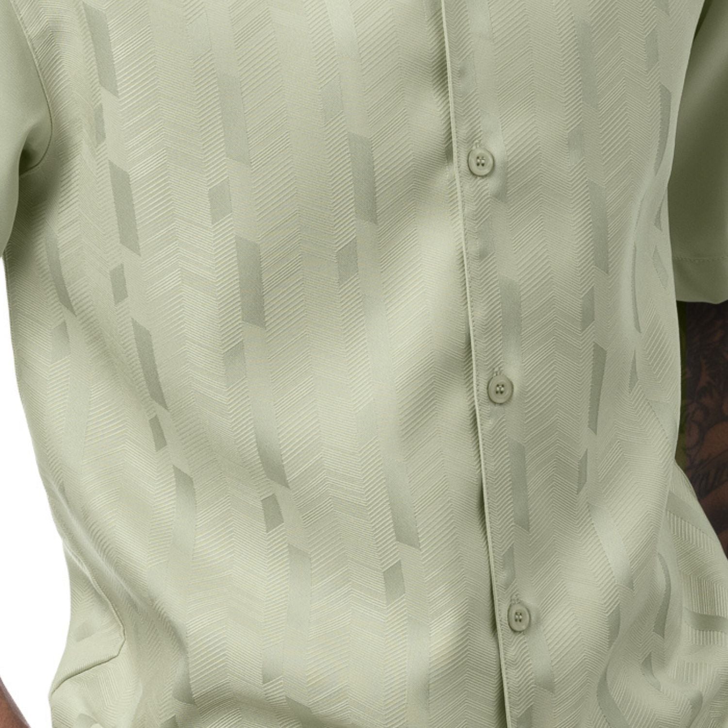 Close-up of the mint walking shirt showing the subtle vertical textured pattern and premium fabric quality.