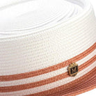 Men’s coral pork pie hat with flat crown and upturned brim detail