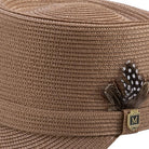 Side profile of the apricot Eleganza Collection legionnaire hat showing the structured crown and braided texture.