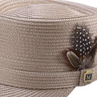 Side profile of the beige Eleganza Collection legionnaire hat showing the structured crown and braided texture.