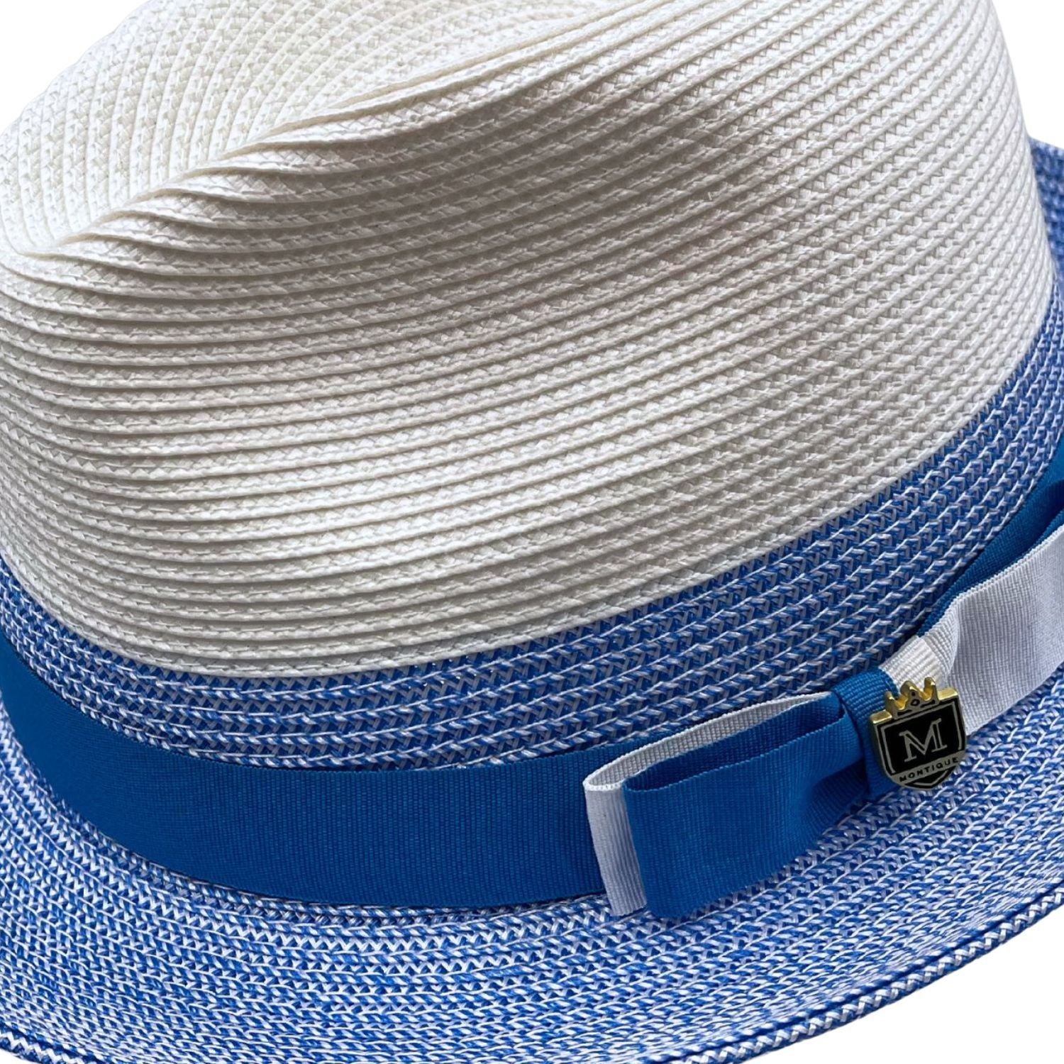 Close-up profile of the Urbaneer Collection Carolina Royal fedora showing the 2-inch stingy brim and braided texture.