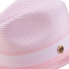 Side view pink fedora hat with braided crown and ribbon band