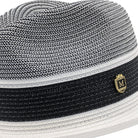 Side view white fedora hat with braided crown and ribbon band