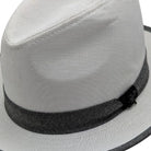 Side view ivory fedora showing olive band detail