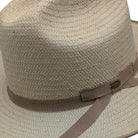 Close-up woven Toyo straw texture and brim stitching