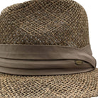 Close up of twisted seagrass weave and cotton band detai
