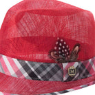 close up red sinamay straw fedora texture