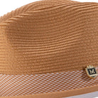 braided cognac fedora hat pinch crown close up