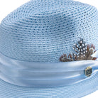 close up braided texture light blue fedora
