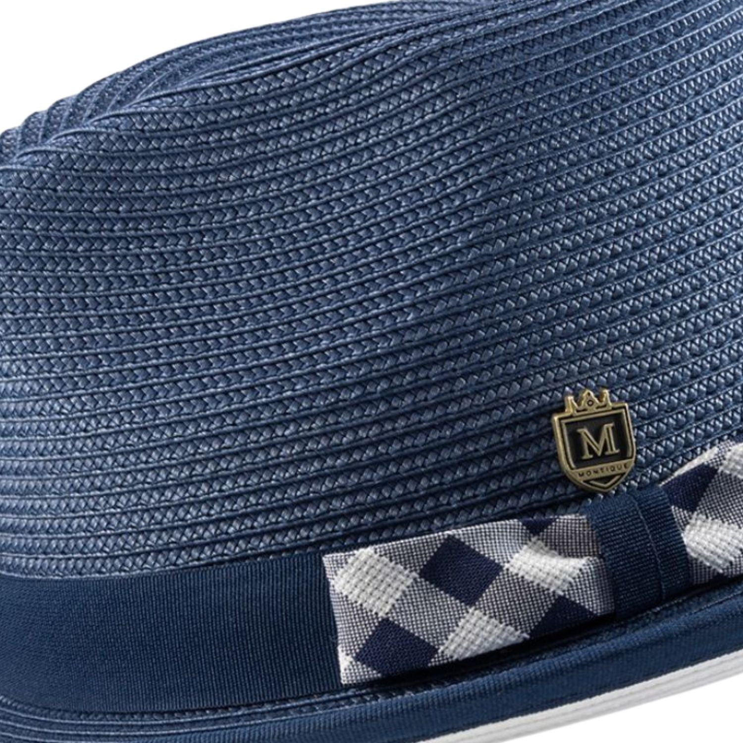 close up plaid grosgrain ribbon detail fedora