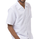 Front profile of the white short-sleeve walking suit set showing the relaxed fit and 1" cuff detail.