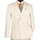 Front profile of the Shapley Collection bone white suit showing the slim-fit tailoring and side vents.
