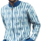 close up blue geometric diamond knit sweater texture