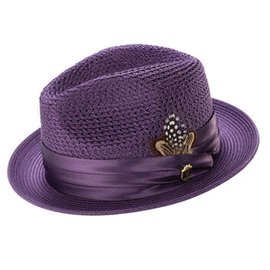 Men's Purple Mesh Fedora Hat - Montique Pinch Crown Fedora