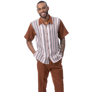 Montique Cognac Vertical Stripe Walking Suit