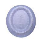 Lilac Montique pork pie hat top view showing flat crown, woven straw texture, and matching brim