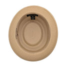 Beige Montique pork pie hat interior view showing woven construction, inside band, and branded lining