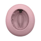 Blush Montique fedora hat interior view with braided crown, matching brim, and branded inner label